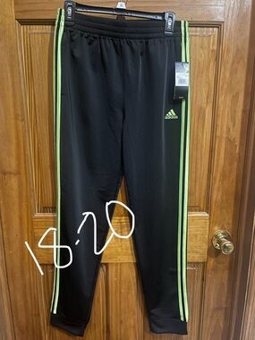 adidas Kids Black Joggers with Neon Green Stripes